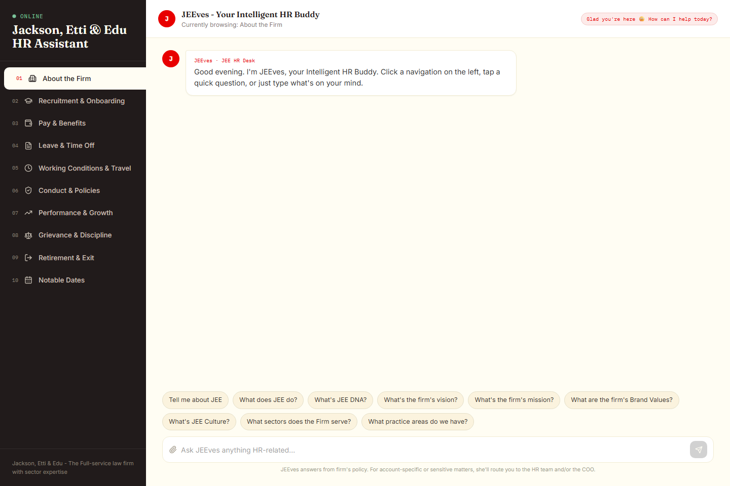 Screenshot of JEEves: Your Intelligent HR Buddy